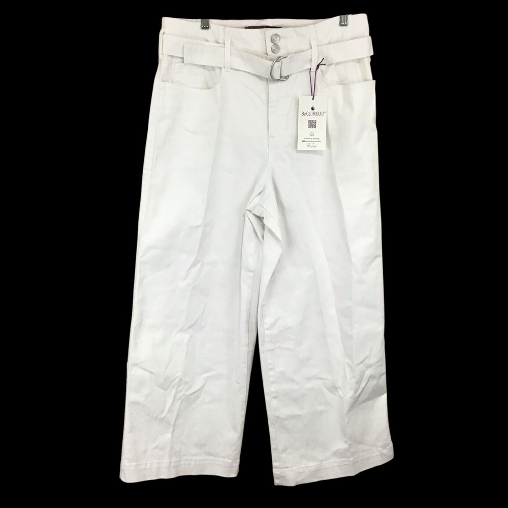 Gloria Vanderbilt Belted Crop Wide Leg Pants Vintage White‎ Size 14